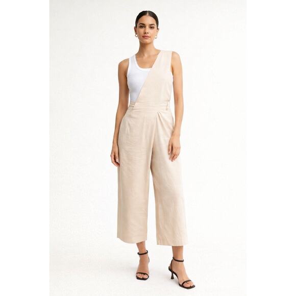 Tibi Pants - Tibi Beige One-Shoulder Wide-Leg Jumpsuit